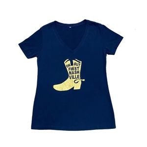 Bachelorette Ok But First Nashville V-Neck T-Shirt